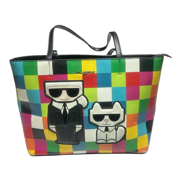 Karl Lagerfeld Blue/Black Multi Color "Karl & Cat" Tote Bag - Picture 2 of 11